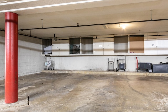 parking garage with concrete block wall