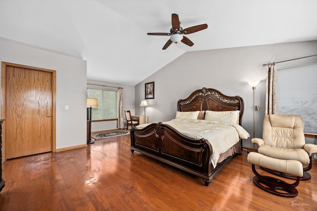 1913 Apple Valley Rd, Bolingbrook, IL 60490 - bedroom featuring vaulted ceiling, wood finished floors, ceiling fan, and baseboards