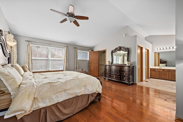 1913 Apple Valley Rd, Bolingbrook, IL 60490 - bedroom featuring wood finished floors, lofted ceiling, ensuite bathroom, and a ceiling fan