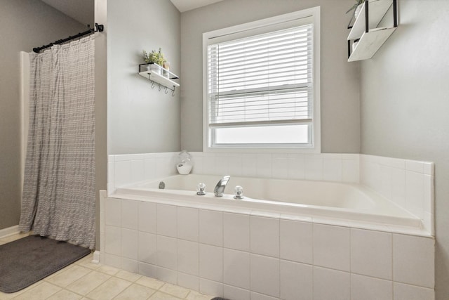 423 W Taylor St W, Dekalb, IL 60115 - bathroom featuring tile patterned floors, a garden tub, and a shower with curtain