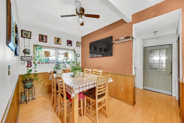 1311 Harvey Ave, Berwyn, IL 60402 - dining room with light wood-style flooring, ceiling fan, and wainscoting