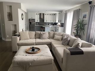 313 Roger Rd, Darien, IL 60561 - living area featuring baseboards and dark wood-style flooring