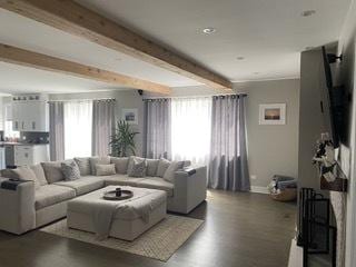 313 Roger Rd, Darien, IL 60561 - living room with beam ceiling and wood finished floors