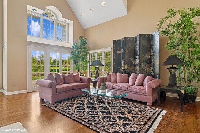 80 Gaelic Ct, Inverness, IL 60010 - living area with high vaulted ceiling, wood finished floors, baseboards, and recessed lighting