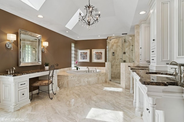 80 Gaelic Ct, Inverness, IL 60010 - full bath featuring a sink, a skylight, a shower stall, a bath, and recessed lighting