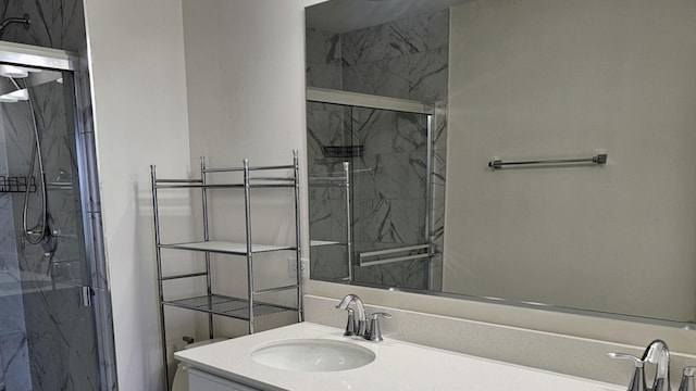 858 Finley Dr, Aurora, IL 60504 - bathroom featuring vanity, a marble finish shower, and toilet