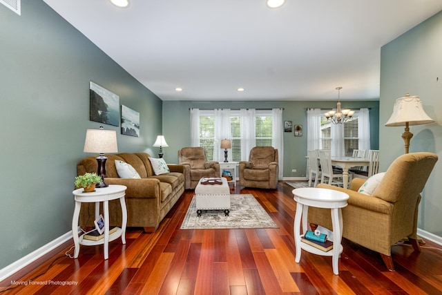 37 W Devon Ave, Glendale Heights, IL 60139 - living area with a chandelier, dark wood-type flooring, baseboards, and recessed lighting