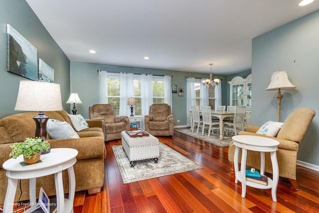 37 W Devon Ave, Glendale Heights, IL 60139 - living room featuring a chandelier, wood finished floors, recessed lighting, and baseboards