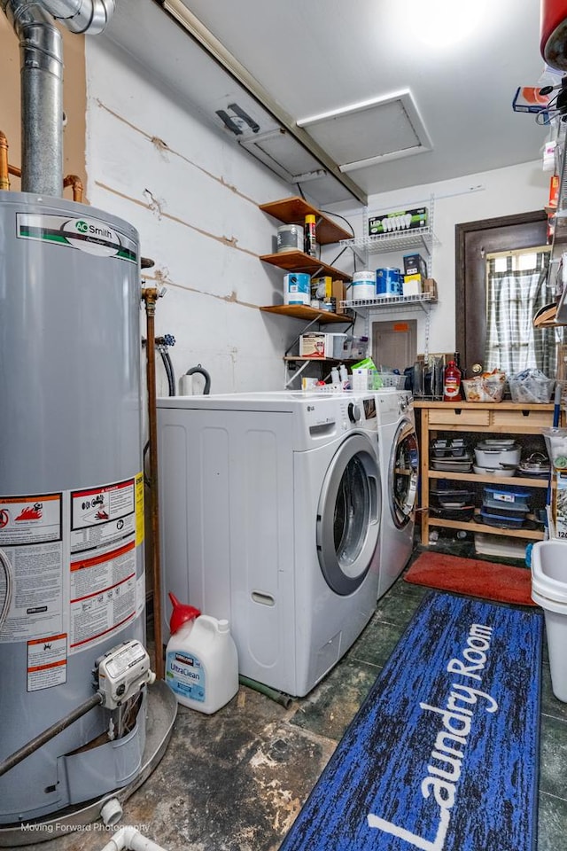 37 W Devon Ave, Glendale Heights, IL 60139 - washroom featuring water heater, attic access, and washing machine and dryer
