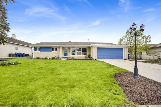 884 Arnold Ct, Des Plaines, IL 60016 - ranch-style home with concrete driveway, a front yard, an attached garage, and central air condition unit