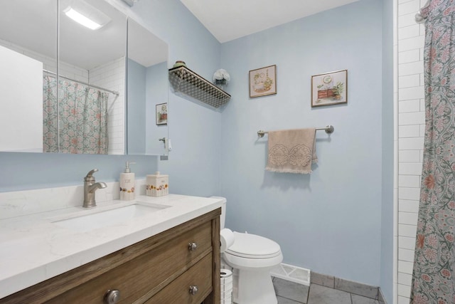 884 Arnold Ct, Des Plaines, IL 60016 - bathroom featuring tile patterned floors, toilet, curtained shower, and vanity