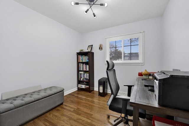 884 Arnold Ct, Des Plaines, IL 60016 - office with wood finished floors, baseboards, and a chandelier
