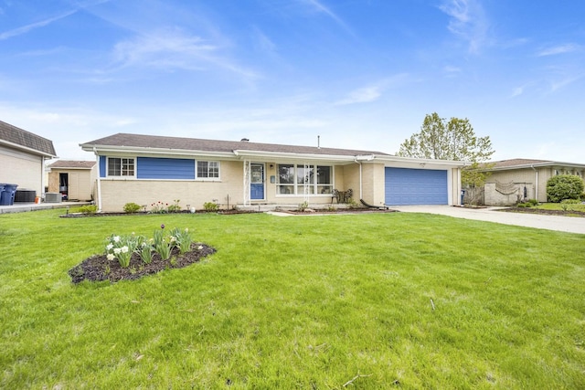 884 Arnold Ct, Des Plaines, IL 60016 - view of front facade with concrete driveway, a garage, brick siding, and a front lawn