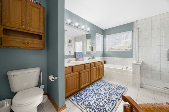24001 W Walnut Cir, Plainfield, IL 60585 - full bath with tile patterned flooring, toilet, a shower stall, and a garden tub