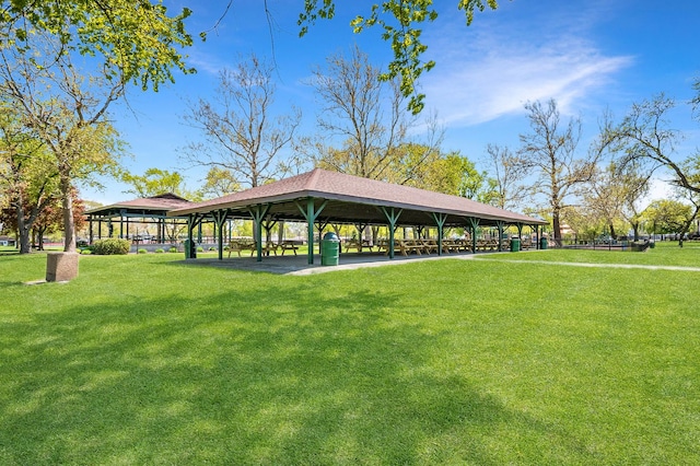 view of community featuring a gazebo and a yard