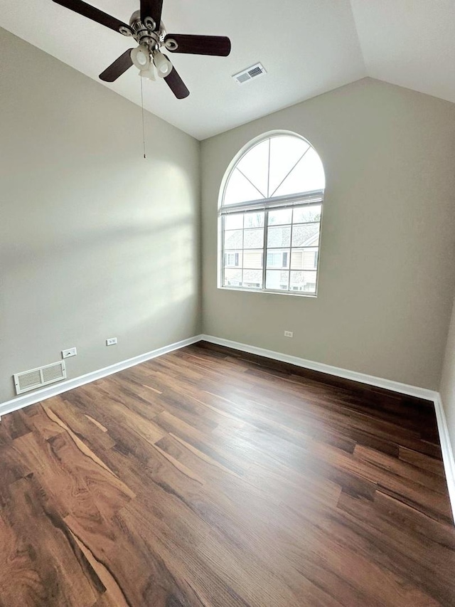 347 Village Creek Dr, Lake In The Hills, IL 60156 - empty room featuring vaulted ceiling, a ceiling fan, and wood finished floors