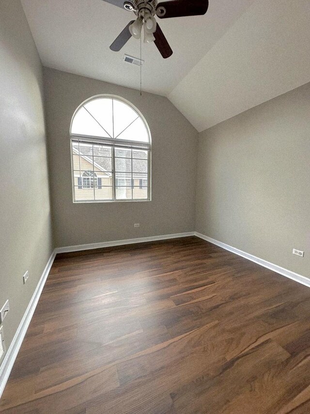 347 Village Creek Dr, Lake In The Hills, IL 60156 - unfurnished room with a ceiling fan, dark wood finished floors, and lofted ceiling