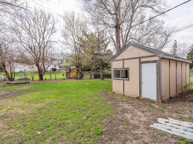 348 Behm Dr, Grayslake, IL 60030 - view of yard with a playground, an outbuilding, and a storage unit
