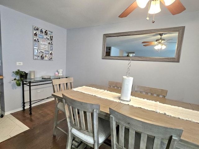 7251 Randolph St Unit C5, Forest Park, IL 60130 - dining area featuring ceiling fan, dark wood-type flooring, and baseboards
