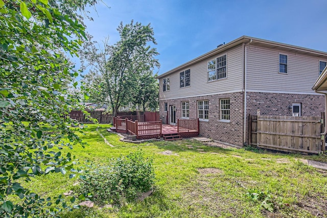 15157 Hilltop Ct, Orland Park, IL 60462 - back of house with brick siding, a fenced backyard, and a wooden deck