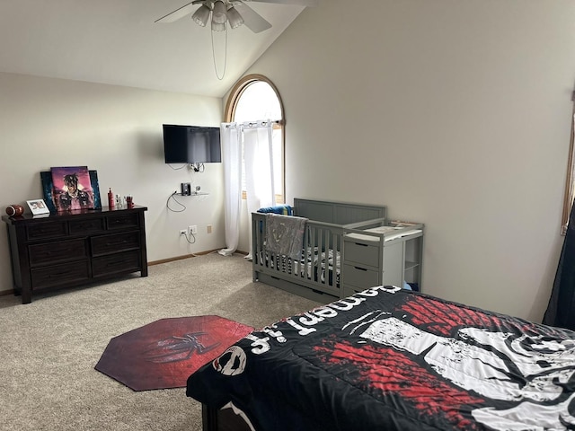 11224 Marley Brook Ct, Orland Park, IL 60467 - bedroom featuring vaulted ceiling, carpet floors, baseboards, and a ceiling fan