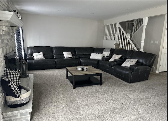 11224 Marley Brook Ct, Orland Park, IL 60467 - carpeted living area with stairway and a fireplace with raised hearth