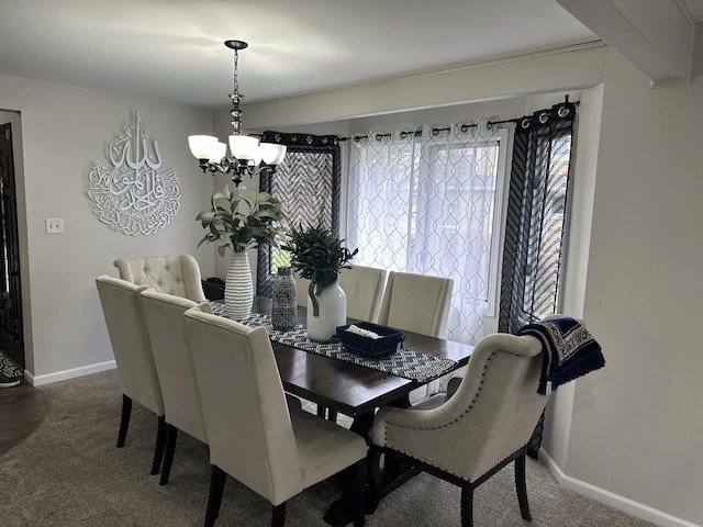 11224 Marley Brook Ct, Orland Park, IL 60467 - carpeted dining space featuring a chandelier and baseboards