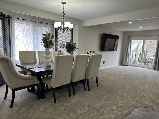 11224 Marley Brook Ct, Orland Park, IL 60467 - dining area featuring a chandelier, carpet flooring, baseboards, and recessed lighting