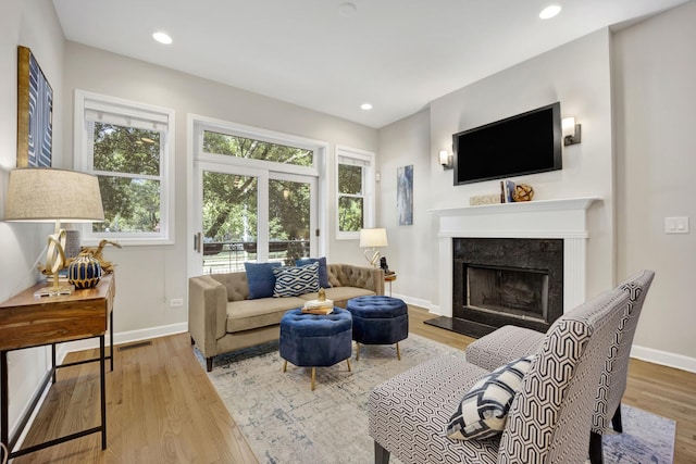 6025 N Ridge Ave Unit 1W, Chicago, IL 60660 - living room featuring wood finished floors, a high end fireplace, and recessed lighting