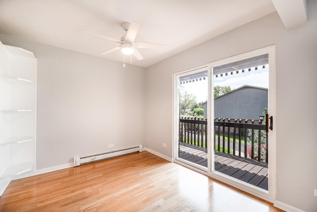 922 E Old Willow Rd Unit 204, Prospect Heights, IL 60070 - empty room with a baseboard heating unit, wood finished floors, ceiling fan, and baseboards