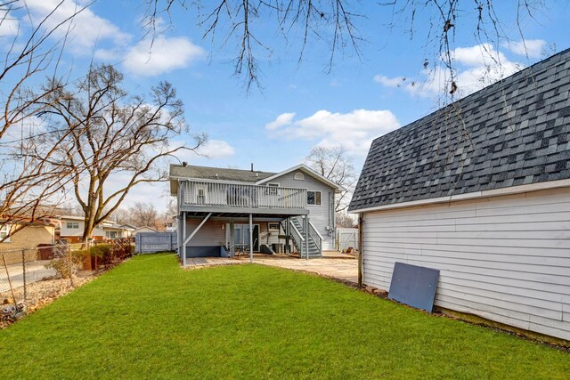 530 Parnell Ave, Chicago Heights, IL 60411 - rear view of house with a shingled roof, a wooden deck, stairway, and a patio