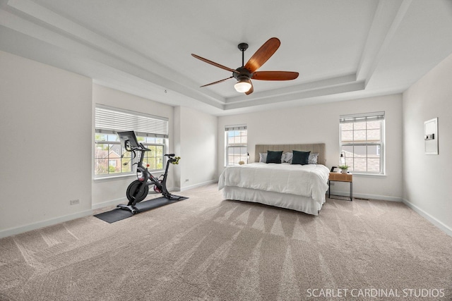 700 Wilmore Dr, Oswego, IL 60543 - carpeted bedroom with a raised ceiling, baseboards, and a ceiling fan