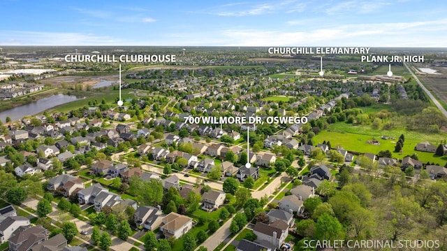 700 Wilmore Dr, Oswego, IL 60543 - aerial view of property and surrounding area with a large body of water and nearby suburban area
