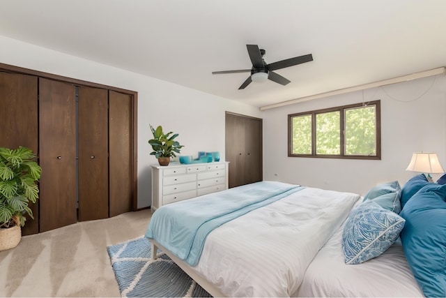 12 James Dr, Westmont, IL 60559 - bedroom with multiple closets, a ceiling fan, and light carpet