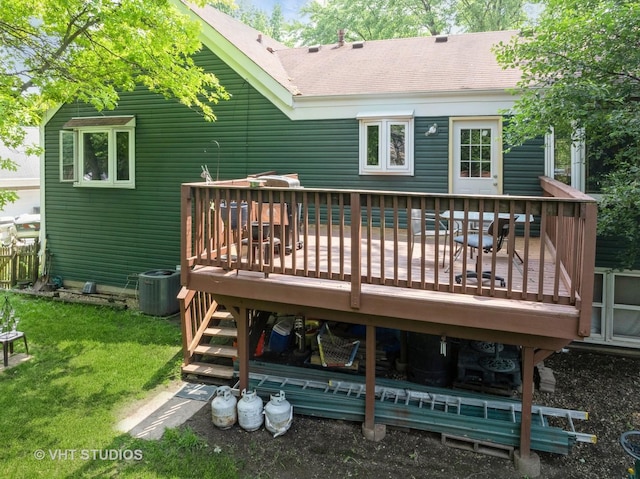 1916 Saginaw Ct, Naperville, IL 60565 - back of house with a wooden deck, a yard, a shingled roof, and stairway