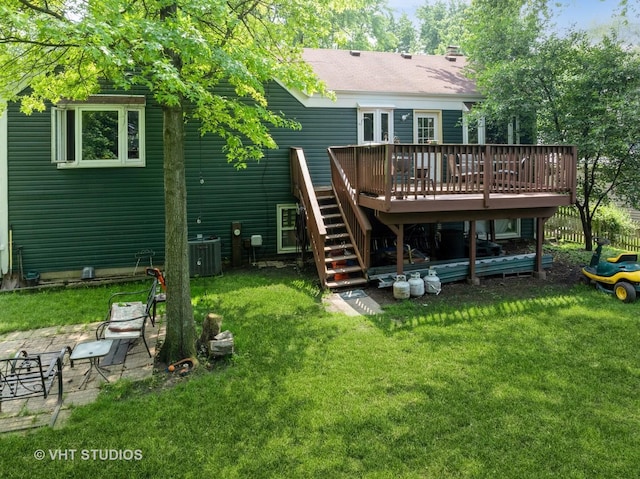 1916 Saginaw Ct, Naperville, IL 60565 - back of house featuring a wooden deck, a yard, and stairs