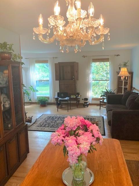 1916 Saginaw Ct, Naperville, IL 60565 - living room with a chandelier, healthy amount of natural light, and light wood finished floors