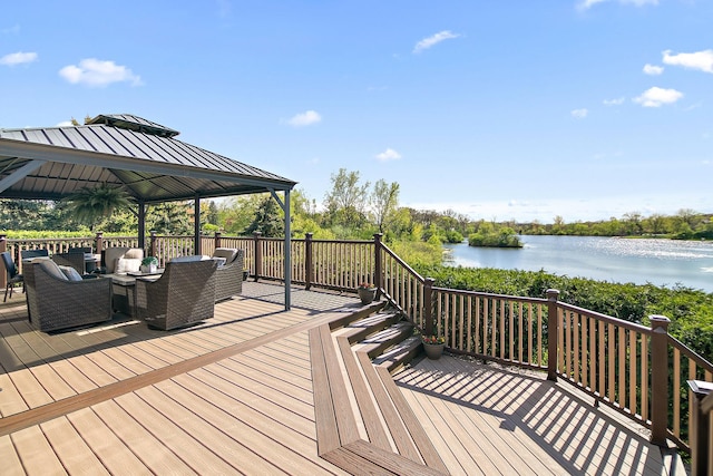 15521 S Mallard Ln, Homer Glen, IL 60491 - wooden deck with an outdoor hangout area, a water view, and a gazebo