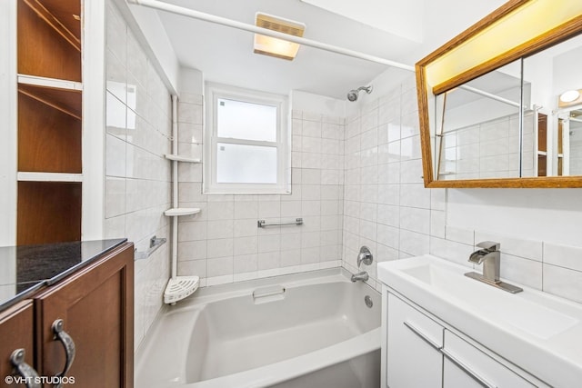 1535 S 56th Ct, Cicero, IL 60804 - bathroom featuring vanity, shower / tub combination, tile walls, and tasteful backsplash