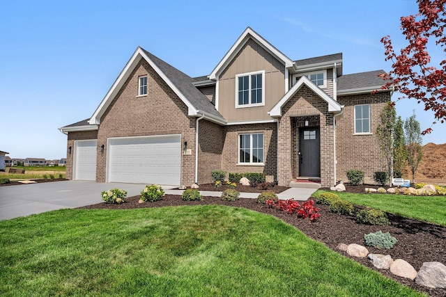 1051 Kinley Dr, New Lenox, IL 60451 - view of front facade featuring a front lawn, concrete driveway, brick siding, an attached garage, and a shingled roof