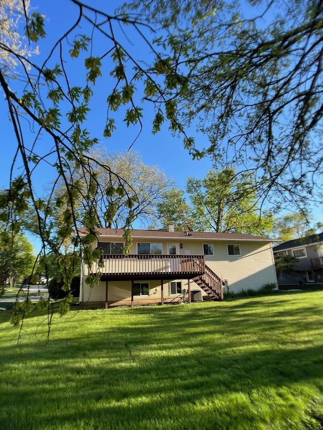 2508 Mitchell Dr, Woodridge, IL 60517 - back of house featuring a wooden deck, a yard, and stairs