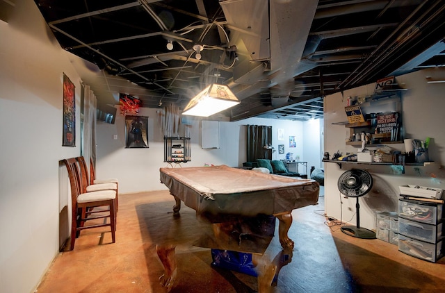 game room featuring concrete flooring and pool table