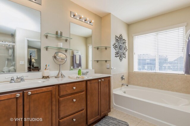 3313 Christopher Ln, Johnsburg, IL 60051 - full bath featuring tile patterned flooring, double vanity, a garden tub, and a shower with door
