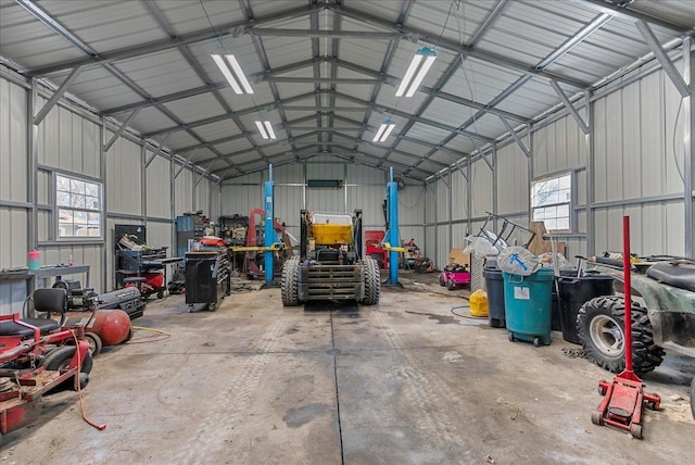 garage with metal wall