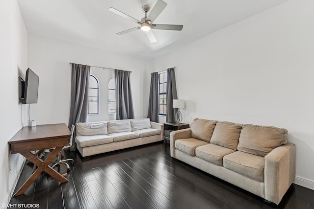 12060 Lake Trail Ln, Parkland, FL 33076 - living room featuring a ceiling fan, wood finished floors, and baseboards