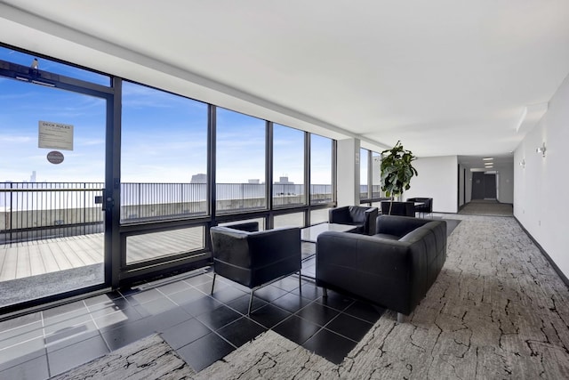 living room with a water view