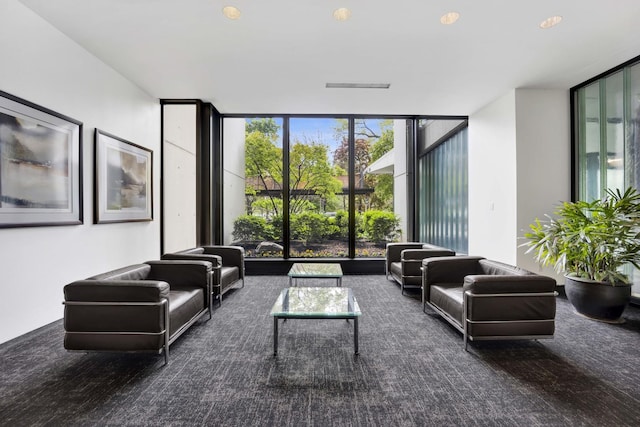 community lobby with floor to ceiling windows