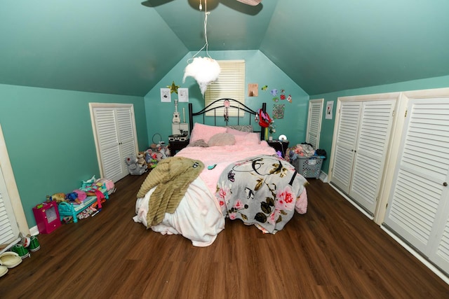 41066 N 3rd St, Antioch, IL 60002 - bedroom featuring wood finished floors, a ceiling fan, lofted ceiling, and baseboards
