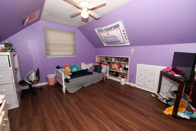 41066 N 3rd St, Antioch, IL 60002 - bedroom featuring wood finished floors, baseboards, vaulted ceiling, and a ceiling fan