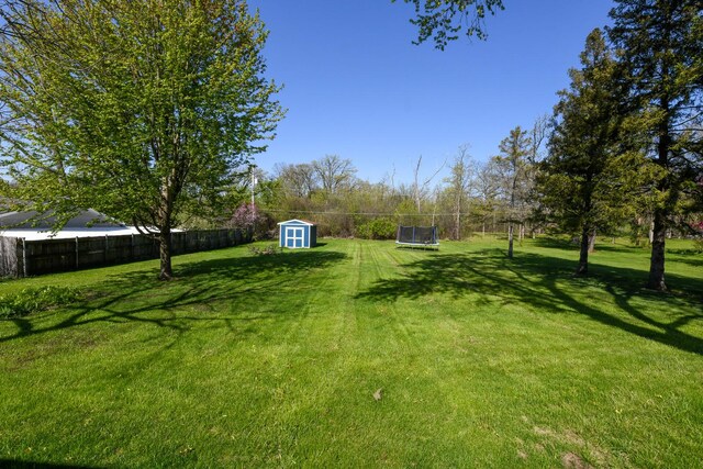 41066 N 3rd St, Antioch, IL 60002 - view of yard with a storage unit, an outdoor structure, and a trampoline
